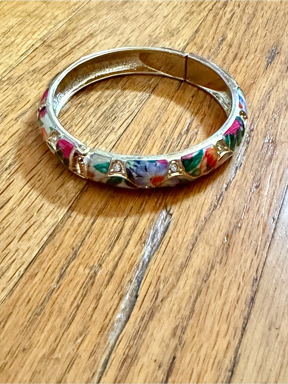 Floral Multicolor Enamel Hinged Bangle Bracelet